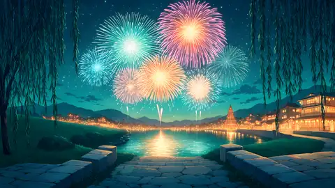 Summer Fireworks River lofi wallpaper summer fireworks river 1545725506