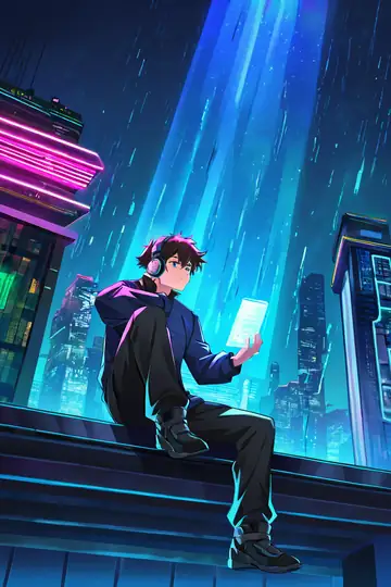 Cyberpunk Boy Rooftop lofi wallpaper cyberpunk boy rooftop 0385052088
