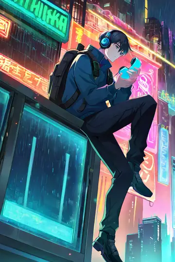 Cyberpunk Boy Rooftop lofi wallpaper cyberpunk boy rooftop 0545089095