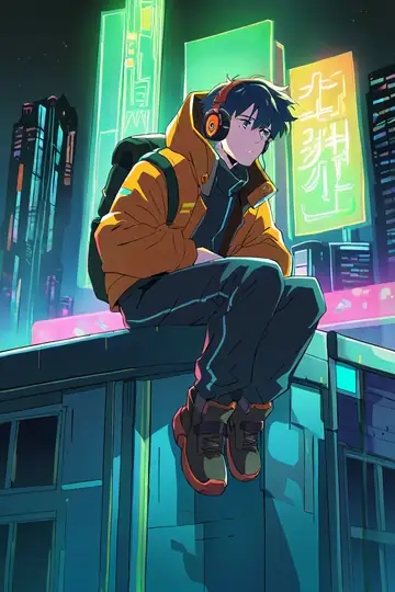 Cyberpunk Boy Rooftop lofi wallpaper cyberpunk boy rooftop 0549430921