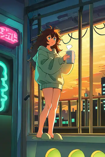 Cyberpunk Girl Balcony portrait lofi wallpaper