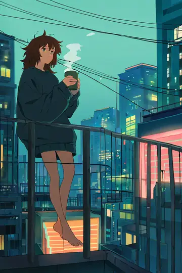 Cyberpunk Girl Balcony lofi wallpaper cyberpunk girl balcony 0348096743