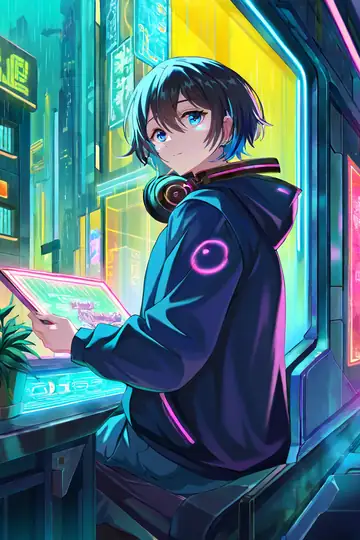 Cyberpunk Girl Neon Cafe lofi wallpaper cyberpunk girl neon cafe 0155232334