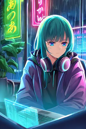 Cyberpunk Girl Neon Cafe lofi wallpaper cyberpunk girl neon cafe 0296779103