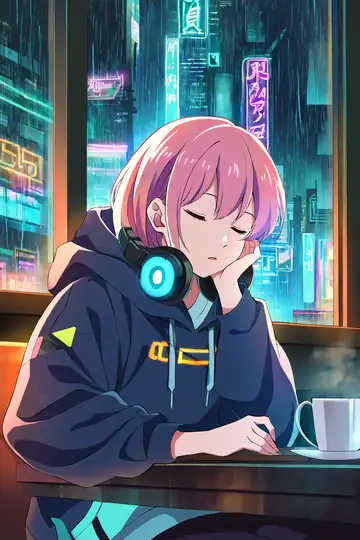 Cyberpunk Girl Neon Cafe lofi wallpaper cyberpunk girl neon cafe 0310340255