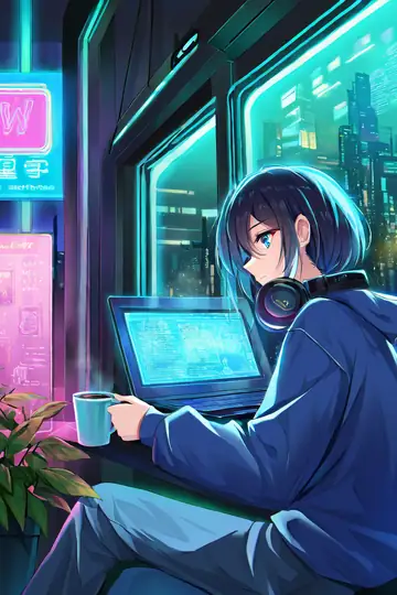 Cyberpunk Girl Neon Cafe lofi wallpaper cyberpunk girl neon cafe 0822083966