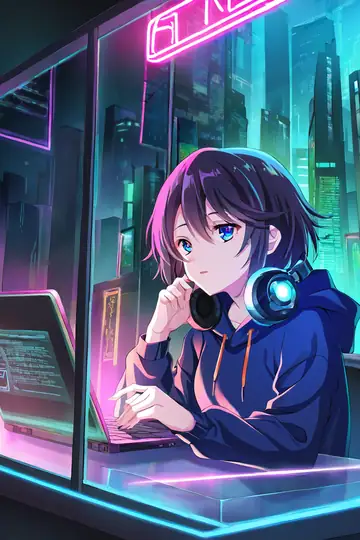 Cyberpunk Girl Neon Cafe lofi wallpaper cyberpunk girl neon cafe 1111323229