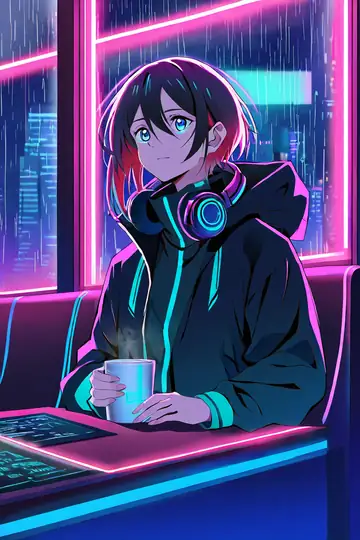 Cyberpunk Girl Neon Cafe lofi wallpaper cyberpunk girl neon cafe 1200511247
