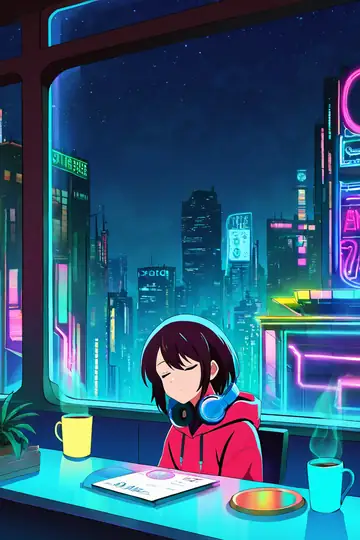 Cyberpunk Girl Neon Cafe lofi wallpaper cyberpunk girl neon cafe 1302634320