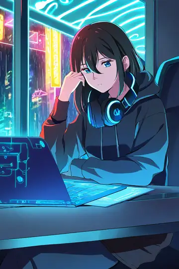 Cyberpunk Girl Neon Cafe lofi wallpaper cyberpunk girl neon cafe 1367357231
