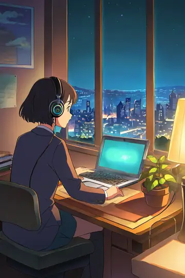 Girl Desk Night Lamp lofi wallpaper girl desk night lamp 0494386527