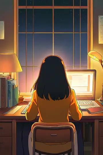Girl Desk Night Lamp lofi wallpaper girl desk night lamp 0756348766