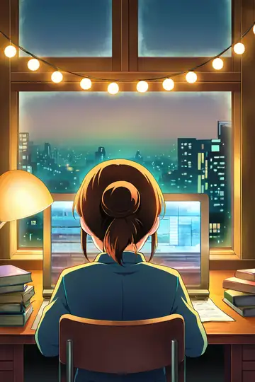 Girl Desk Night Lamp lofi wallpaper girl desk night lamp 0758547181