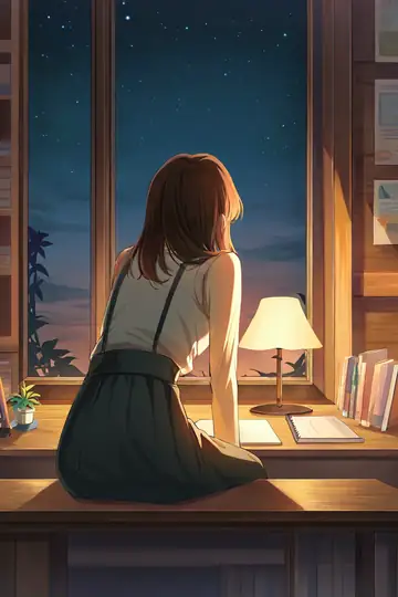 Girl Desk Night Lamp lofi wallpaper girl desk night lamp 0896420221