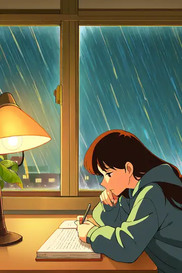 Girl Studying Rainy Window lofi wallpaper girl studying rainy window 0242452445