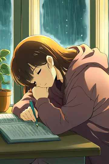 Girl Studying Rainy Window lofi wallpaper girl studying rainy window 0351262221