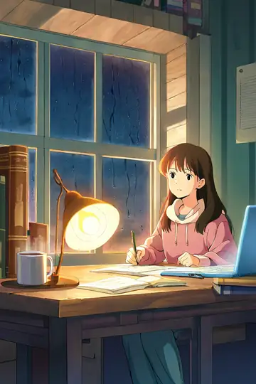 Girl Studying Rainy Window lofi wallpaper girl studying rainy window 0746123999