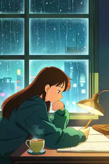 Girl Studying Rainy Window lofi wallpaper girl studying rainy window 0777350821