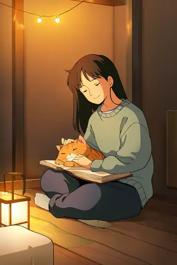 Girl With Cat Lamplight lofi wallpaper girl with cat lamplight 0086031715