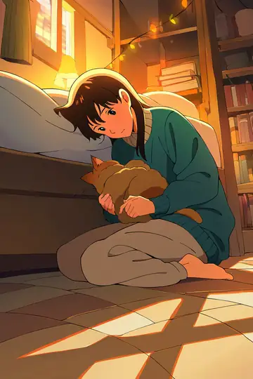 Girl With Cat Lamplight lofi wallpaper girl with cat lamplight 0211887720