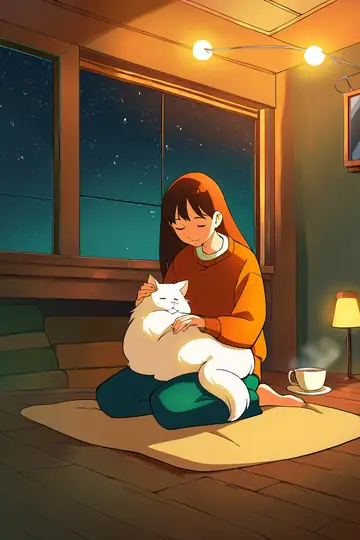 Girl With Cat Lamplight lofi wallpaper girl with cat lamplight 0259968657