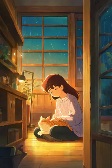 Girl With Cat Lamplight lofi wallpaper girl with cat lamplight 0453569393