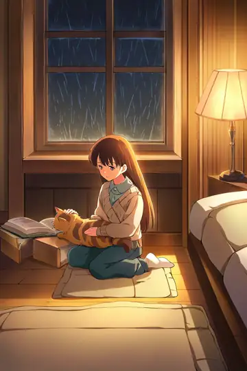 Girl With Cat Lamplight lofi wallpaper girl with cat lamplight 0457236167
