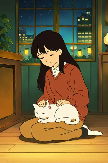Girl With Cat Lamplight lofi wallpaper girl with cat lamplight 0537938076