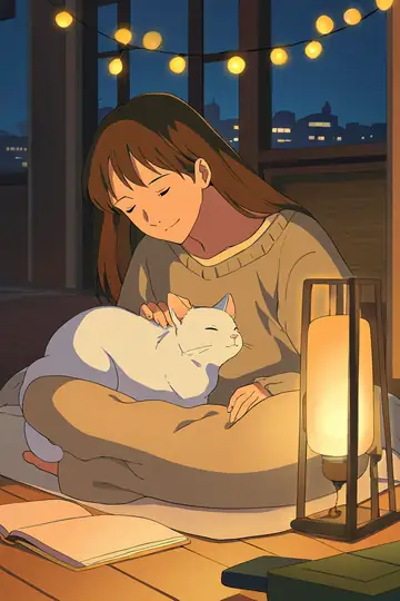 Girl With Cat Lamplight lofi wallpaper girl with cat lamplight 0597448801