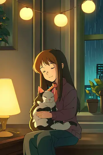 Girl With Cat Lamplight lofi wallpaper girl with cat lamplight 0752637383