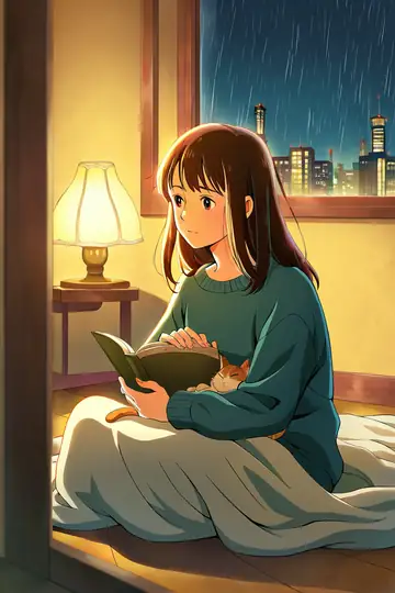 Girl With Cat Lamplight lofi wallpaper girl with cat lamplight 0991994643