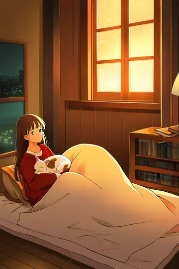 Girl With Cat Lamplight lofi wallpaper girl with cat lamplight 1017893048