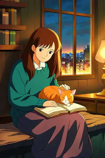 Girl With Cat Lamplight lofi wallpaper girl with cat lamplight 1177570854