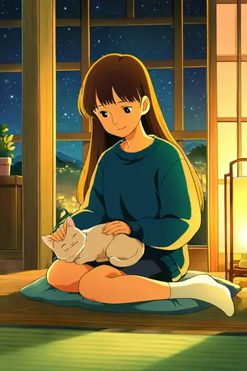 Girl With Cat Lamplight lofi wallpaper girl with cat lamplight 1530462774