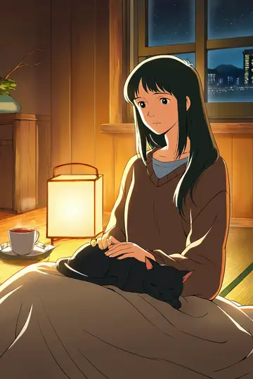 Girl With Cat Lamplight lofi wallpaper girl with cat lamplight 1604792875