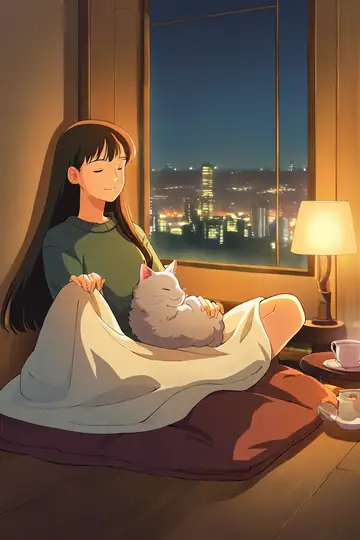 Girl With Cat Lamplight lofi wallpaper girl with cat lamplight 1957462577