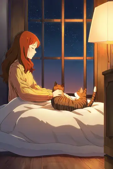 Girl With Cat Lamplight lofi wallpaper girl with cat lamplight 2096560111
